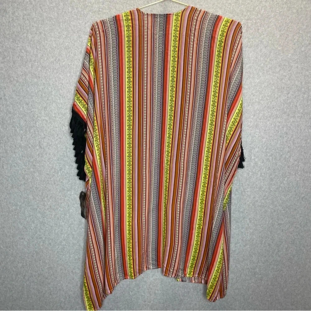 Wrangler Retro Tassle Multi Color Open Front Bohemian Rainbow Cardigan Topper - Picture 5 of 5